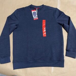 NWT Gerry Mens Textured Crew Neck Sweatshirt Blue 4-Way Stretch Pullover M